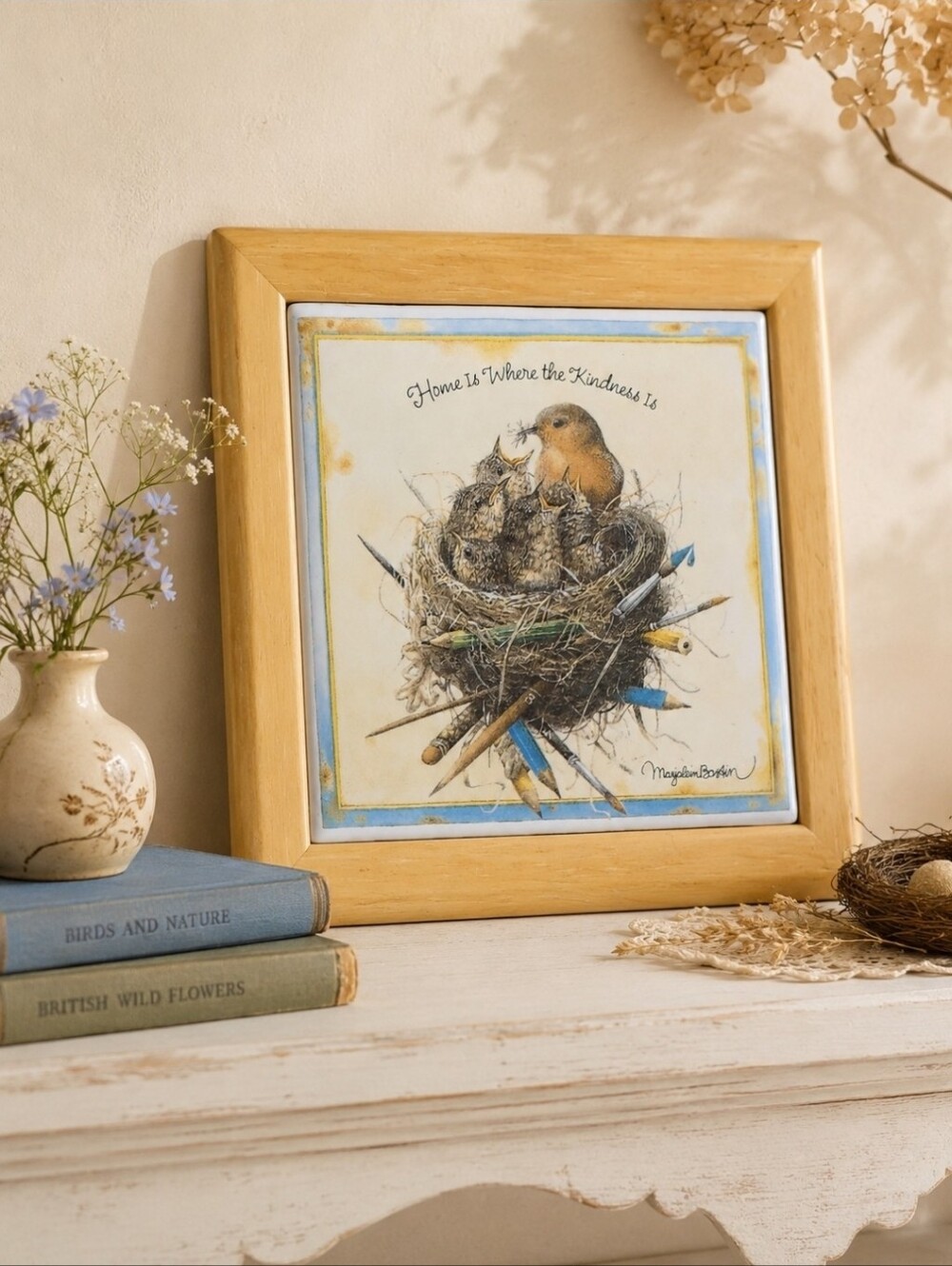 Vintage Marjolein Bastin Hallmark Bird Nest Ceramic Trivet Wall Plaque
